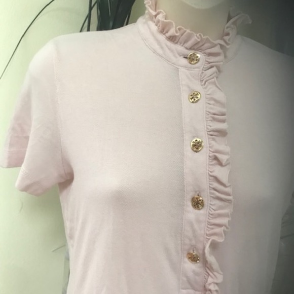 TORY BURCH pink Lidia ruffle polo short sleeves XS - Picture 2 of 7